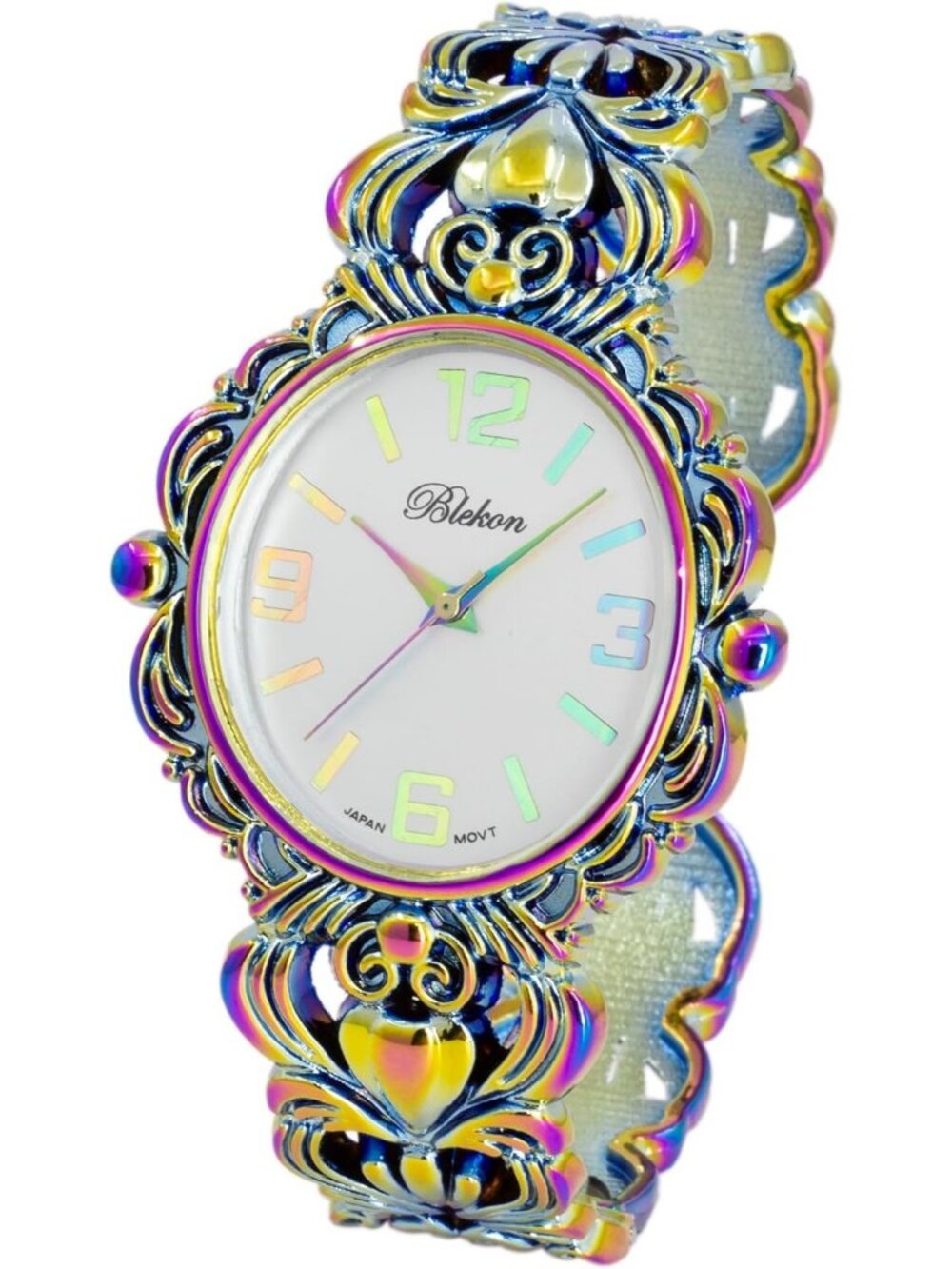 Women's Iridescent 35mm Case Egyptian Style Concho Cuff Bangle Quartz Watches